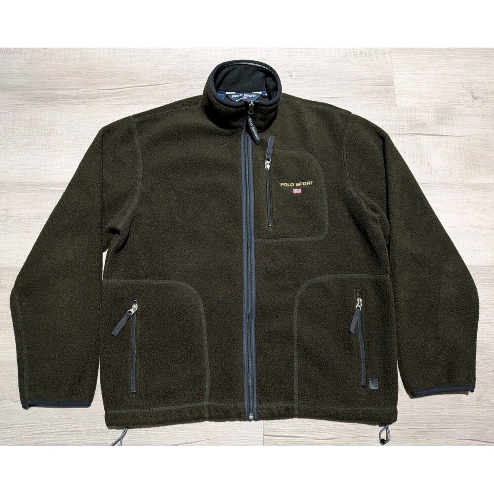 Vintage Polo Sport Ralph Lauren Hoodie Mens Sz S Long Sleeve Fleece Zip Up Brown